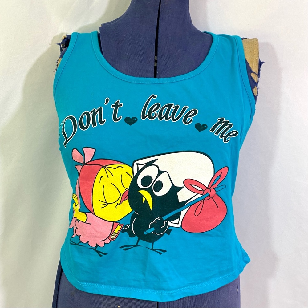 Cute Bird Cartoon Tank Top Hearts Small Medium Cropped